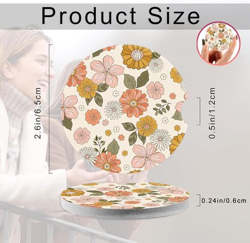 Abstract spring flowers Car Coasters,Ceramic Absorbent Cup Holders with Finger Notch & Cork Base Car Assecories for Women/Men 2.6"(2 Pieces) in Saudi Arabia