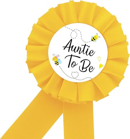 دبوس شارة صفيح من Auntie To Bee، دبوس زر أفضل عمة على الإطلاق للنساء، دبوس شريط جائزة روزيت أصفر لحفلات استقبال المولود الجديد، موضوع النحل يكشف عن الجنس لتزيين الحفلات in Kuwait