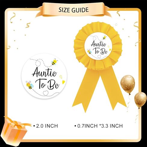 دبوس شارة صفيح من Auntie To Bee، دبوس زر أفضل عمة على الإطلاق للنساء، دبوس شريط جائزة روزيت أصفر لحفلات استقبال المولود الجديد، موضوع النحل يكشف عن الجنس لتزيين الحفلات in Kuwait