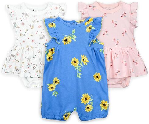 Baby Infant Girls Ruffled Sleeve Jumpsuit Dress Set Toddler Girls One-Piece Cotton Outfits in Kuwait