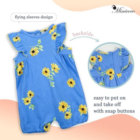Baby Infant Girls Ruffled Sleeve Jumpsuit Dress Set Toddler Girls One-Piece Cotton Outfits in Kuwait