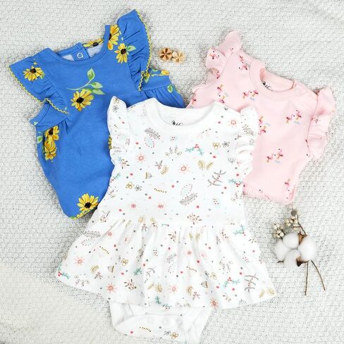 Baby Infant Girls Ruffled Sleeve Jumpsuit Dress Set Toddler Girls One-Piece Cotton Outfits in Kuwait