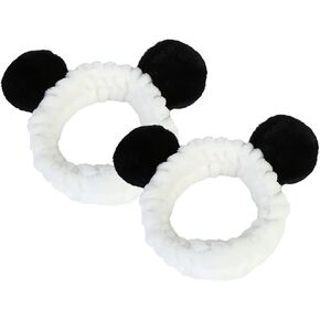 2 Pcs Panda Washing Face Hair Band Elastic Makeup Headband Soft Spa Headwrap Fluffy Skincare Headband Cute Facial Hairband Bath Shower Head Wrap for Women Girls