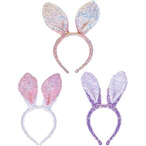 3Pcs Bunny Ears Headbands Easter Headband Cute Colorful Sequins Bunny Hairbands for Halloween Christmas Easter Birthday Party