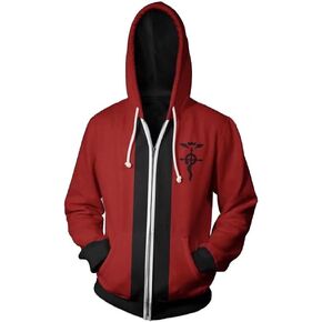 CHLOBLOM Edward Elric Cosplay Costume 3D Hoodie Zipper Jacket Pullover Sweatshirt