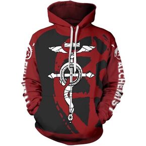 CHLOBLOM Edward Elric Cosplay Costume 3D Hoodie Zipper Jacket Pullover Sweatshirt
