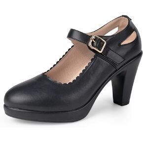 CYBLING Women's Mary Jane High Heels Shoes Ladies Pointed Closed Toe Ankle Strap Dress Pumps