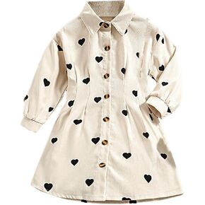 Floerns Toddler Girl's Heart Print Collared High Waist Long Sleeve Shirt Dress