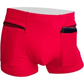 2 Packs Men's Boxer Briefs Hidden Pocket, Can keep your Insulin Pump, Pickpocket Proof Secret Pocket Underwear. (Red)
