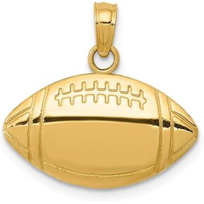 Solid 14k Yellow Gold Football Charm Pendant (13mm Height x 18mm Width)