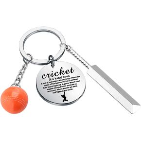 BEKECH Cricket Charm Keychain Cricket Lover Gift Cricket Sport Jewelry Cricket Gift for Cricket Players