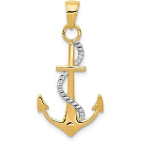 14K Yellow Gold W/Y Gold Polished Anchor w/rope Pendant
