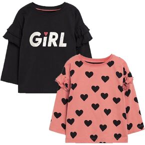 Toddler Girl Long Sleeve T-Shirts Cotton Casual Crewneck Graphic Tops Tees 2-Packs Sets