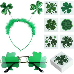 رتودان شريط راس بنمط نبات النفل الاخضر لعيد القديس باتريك ونظارة شمس خضراء من 72 قطعة من ملصقات التاتو لاكي شامروك لتزيين الحفلات الايرلندية القديس باتريك in Kuwait