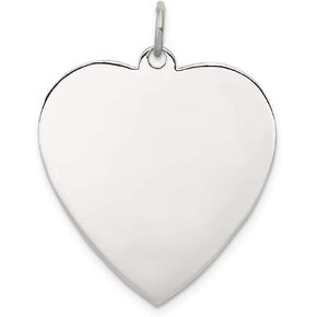 Solid 925 Sterling Silver Eng. Heart Polish Front/Back Disc Charm Engravable Brushed Matte Finish Pendant - 31mm x 25mm