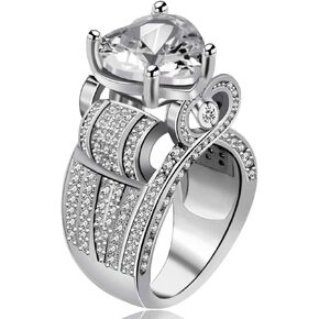 Uloveido Platinum Plated Big Love Heart Cubic Zirconia Wide Cluster Architecture Statement Rings Engagement (Size 6 7 8 9 10) Y429
