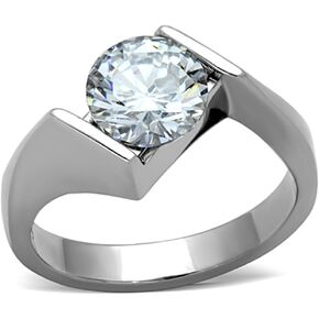 Marimor Jewelry 2.04 Carat Round Cut Cubic Zirconia Stainless Steel Engagement Ring Women's Size 5-10