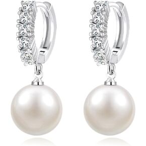 AiliFe Pearl Earrings for Women, Pearl Drop Dangle Earrings, 5A+ Cubic Zirconia Pearl Hoop Earrings Hypoallergenic Jewelry Gift for Ladies