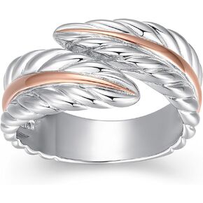 MORGAN & PAIGE Sterling Silver Two Tone Feather Bypass Ring, Size 7