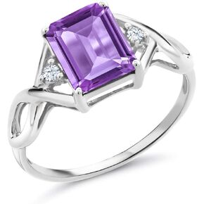 Gem Stone King 925 Sterling Silver Purple Amethyst Ring For Women (2.56 Cttw, Emerald Cut 9X7MM, Gemstone Birthstone, Available in size 5, 6, 7, 8, 9)