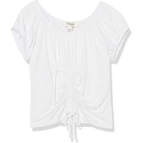 Speechless Girls' Puff Sleeve Ruched Ribbed Top