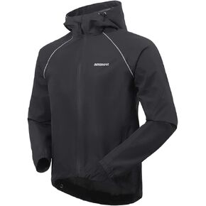BERGRISAR Men's Cycling Rain Jacket Waterproof Cycling Windbreaker Bike Bicycle Jacket Running Hood Rain Coat