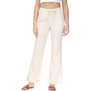 Soojun Women's Casual Linen Blend Elastic Waist Flared Pants in Kuwait