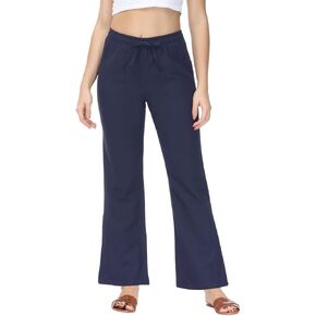 Soojun Women's Casual Linen Blend Elastic Waist Flared Pants