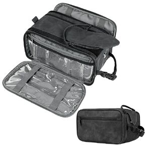 PAVILIA Toiletry Bag for Men Women, Mens Travel Bag Toiletries Organizer Case for Grooming, Travel Essentials Shaving Dopp Kit, PU Leather Water Resistant Cosmetic Pouch, Black