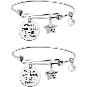 QIIER Where You Lead I Will Follow Best Friend Gift Bracelet Mother Daughter Gift