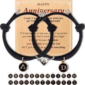 Matching Bracelets for Couples, Pinky Promise Bracelet with A-Z Pendant Letters and Numbers, Gift for Boyfriend Girlfriend Best Friend with Cute Heart Matching Bracelet (Style 23),Happy