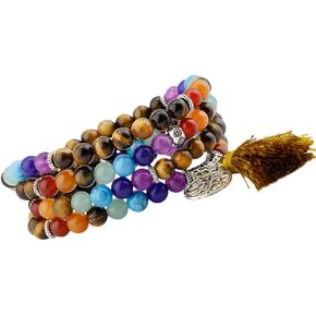 Nupuyai Unisex 108 Buddha Prayer Beads Mala Crystal Bracelet, 7 Chakra Healing Stone Necklace