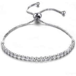 925 sterling silver bracelet, S925 tennis bracelet sparkling 5A cubic zirconia adjustable bracelet, suitable for Mother's Day, Thanksgiving Day, Valentine's Day, Anniversary, Graduation Season
