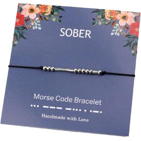 Febremdy Sober Addiction Recovery Gift Inspirational Morse Code Bracelet 12 Step Gift AA NA Gift