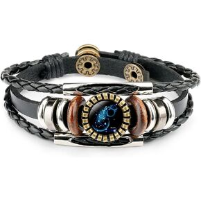 COLORFUL BLING 12 Zodiac Constellation Braided Leather Bracelet Hand Woven Retro Punk Alloy Leather Rope Bracelet Adjustable Charm Jewelry for Unisex Valentine's Day