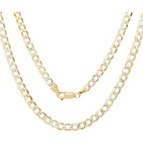 Nuragold 10k Yellow Gold 4.5mm Cuban Chain Curb Link Diamond Cut Pave Two Tone Pendant Necklace, Mens Womens Jewelry 16" 18" 20" 22" 24" 26" 28" 30"