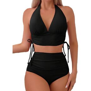 SHENHE Women's High Waisted Drawstring Side Bikini Sets 2 Piece Halter Swimsuits
