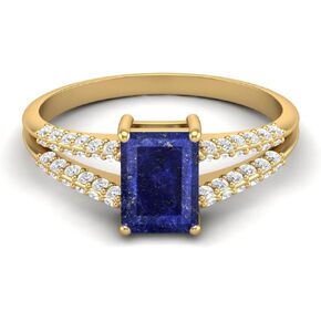 925 Sterling Silver 7x5mm Emerald Cut Natural Lapis Gemstone Women's Solitaire Engagement Ring