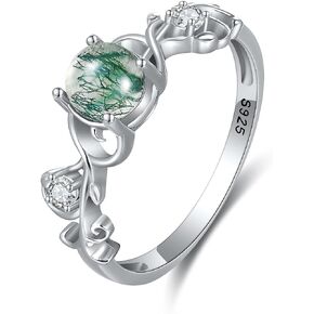 Moss Agate Ring 925 Sterling Silver Moss Agate Engagement Ring Wedding Ring Jewelry Gift for Women Girls