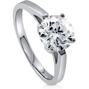 BERRICLE Sterling Silver Solitaire Wedding Engagement Rings 2 Carat Round Cubic Zirconia CZ Ring for Women, Rhodium Plated Size 4-10