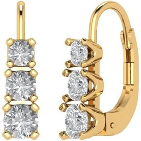 1.06 ct Brilliant Round Cut Drop Dangle Clear Simulated Diamond 14k Yellow Solid Gold Earrings Lever Back