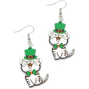 Pingyongchang St. Patrick's Day Earrings Irish Shamrock Rainbow Wood Dangle Drop Earrings Handmade Green Clover Cat Dog Wooden Earrings for Women Girls Holiday Good Lucky Jewelry Gift