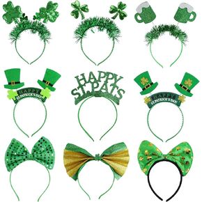 9PCS St Patricks Day Headband,St.Patrick'S Day Green Shamrock Clover Headband for Women Girls Hair Accessories Headwear