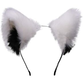 Cute Cat Ears Headband Long Fur Fox Ears Cosplay Headband Headwear Hairband for Party Costume Halloween Hairhoop Black Black Grey