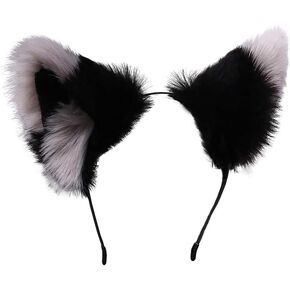 Cute Cat Ears Headband Long Fur Fox Ears Cosplay Headband Headwear Hairband for Party Costume Halloween Hairhoop Black Black Grey in Kuwait