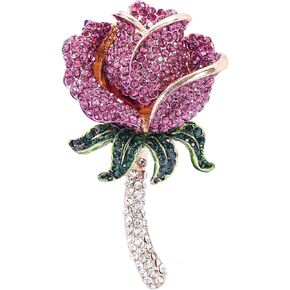 YOQUCOL Elegant Cubic Zirconia Crystal Rhinestone Red Rose Shape Brooch Pin for Women Grils