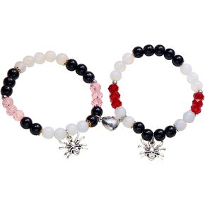 Spider Friendship Bracelets Halloween Spider Bracelets for Couple Heart Energy Stone Bracelets Pink Relationship Promise Bracelet amily Halloween Party Jewelry Valentines Gift