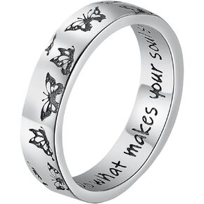 IPEPPY 925 Sterling Silver Vintage Cute Simple Design Butterfly Ring For Women Girls Animal Rings Engagement Wedding Rings Letters Ring Jewelry Mothers Day Gifts