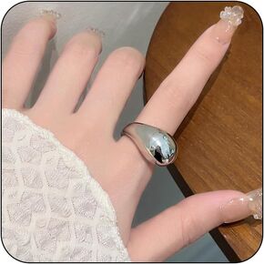 Waterdrop Ring for Women, Simple Trendy Dome Waterdrop Ring Statement Gold Silver Plated Chunky Open Teardrop Ring for Girls Girlfriends Jewelry Gifts