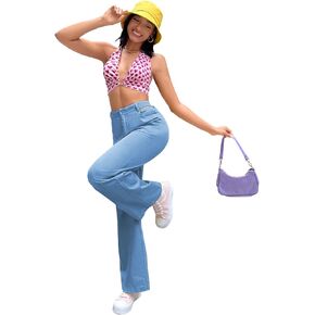 WDIRARA Women's Wide Leg Jeans High Waisted Baggy Jeans Loose Pocket Classic Straight Casual Work Jeans Pants